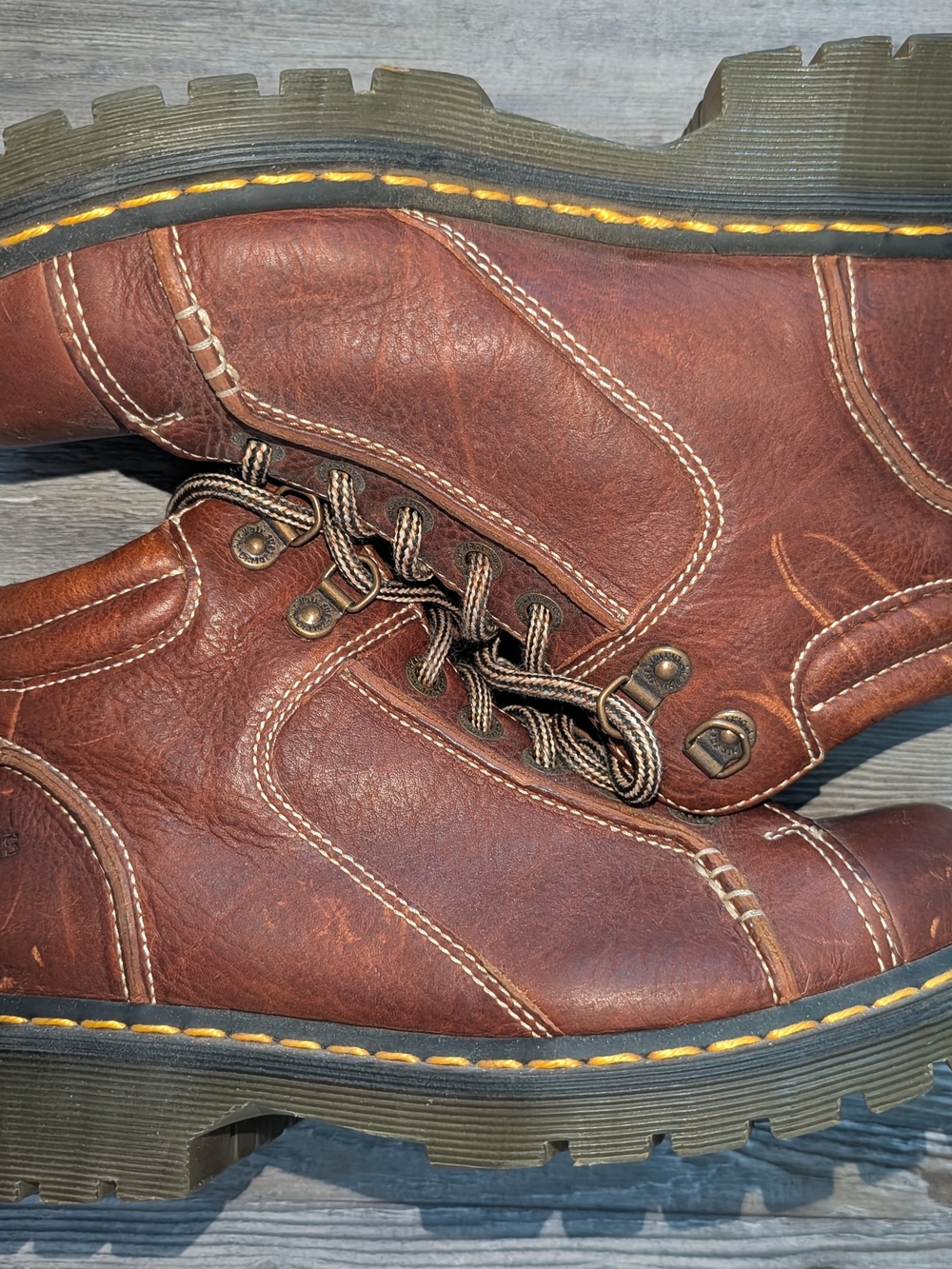 Dr. Martens Brown Leather Lace-Up Safety Boots with Yellow Stitching